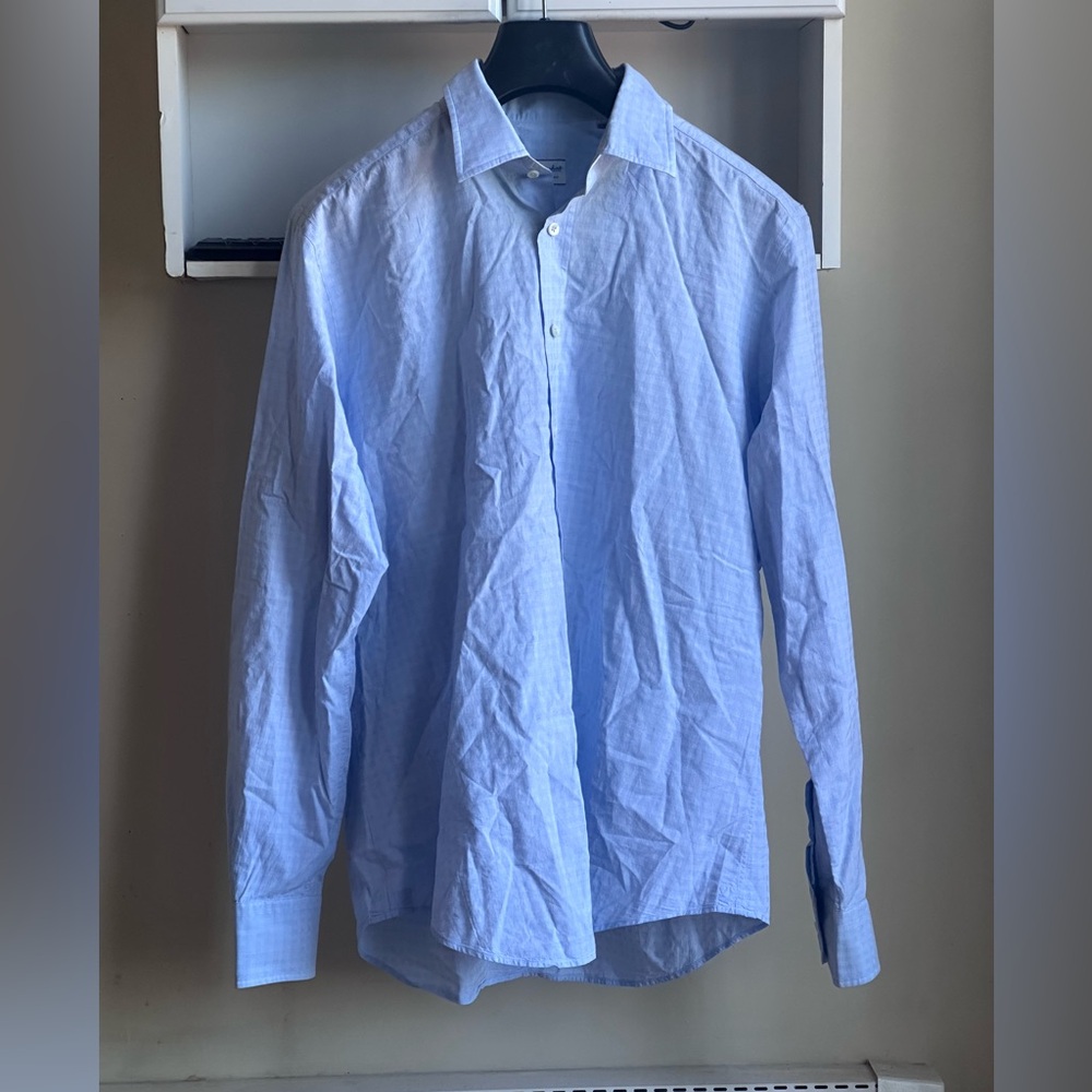 Glanshirt A Slowear Brand Light Blue Textured Men’s Oxford Shirt Size 16.5-42